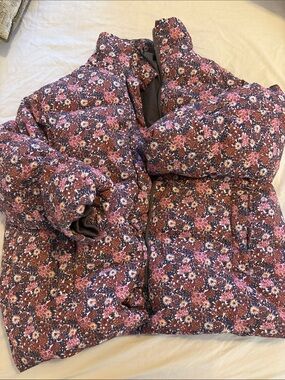 No. 6 Store Floral Quilted Puffer Jacket in Pink and Brown